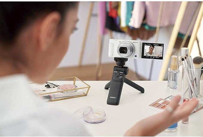 NEW Sony Compact Digital Camera VLOGCAM Vlog Camera ZV-1 Body with Windscreen, 24-70mm F1.8-2.8 Zoom Lens, White, ZV-1 W