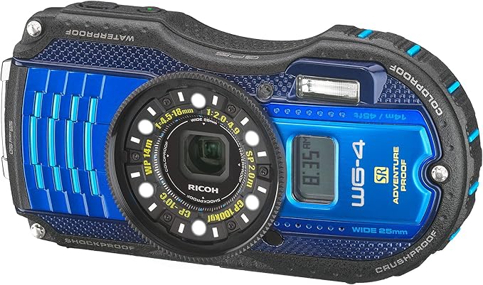 NEW RICOH Waterproof Digital Camera RICOH WG-4GPS Blue, Waterproof to 14m, Shock-Resistant to 2.0m, Cold-Resistant to -10 degrees Celsius RICOH WG-4GPSBL 08558