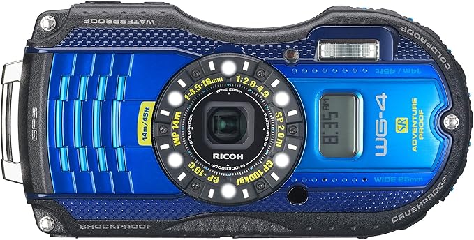 NEW RICOH Waterproof Digital Camera RICOH WG-4GPS Blue, Waterproof to 14m, Shock-Resistant to 2.0m, Cold-Resistant to -10 degrees Celsius RICOH WG-4GPSBL 08558