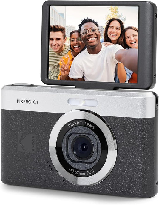 NEW KODAK Pixpro C1 – Ultra Compact Digital Camera | 13MP BSI CMOS, 4x Zoom, 2.8" LCD Screen, LED Flash, Built-in Battery – Black