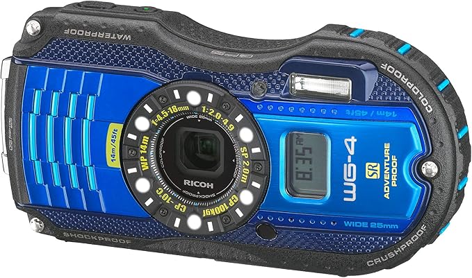 NEW RICOH Waterproof Digital Camera RICOH WG-4GPS Blue, Waterproof to 14m, Shock-Resistant to 2.0m, Cold-Resistant to -10 degrees Celsius RICOH WG-4GPSBL 08558